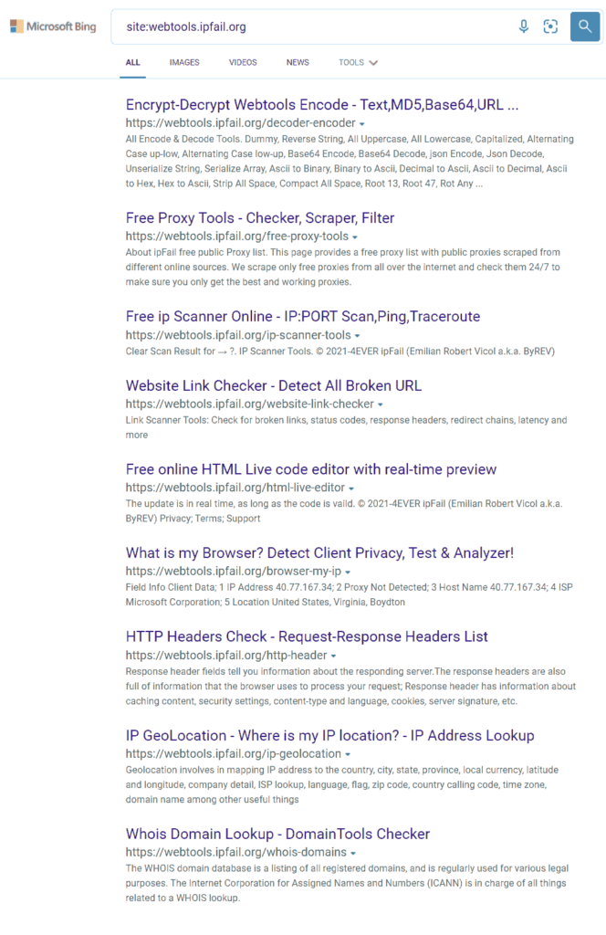 Crawling Speed Search Engine-site_webtools.ipfail.org - Bing