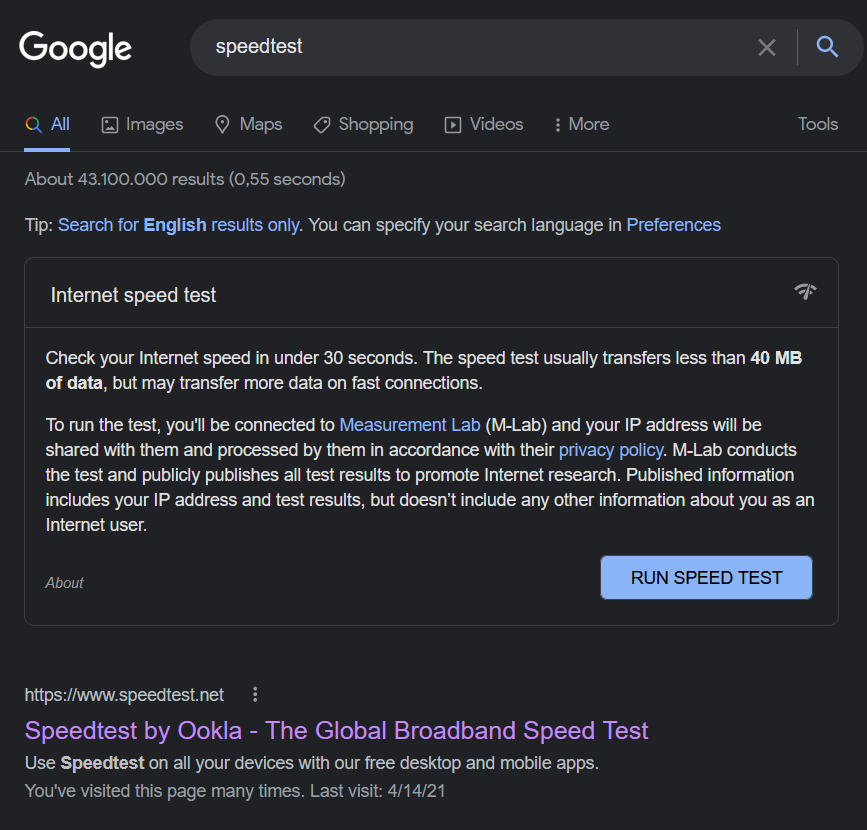 Google Search Hijack speedtest keywords